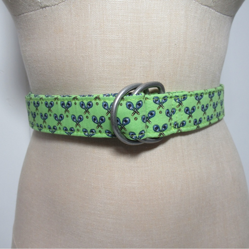 SERO Bright Green Tennis Racket and Tennis Ball Print D Ring Belt